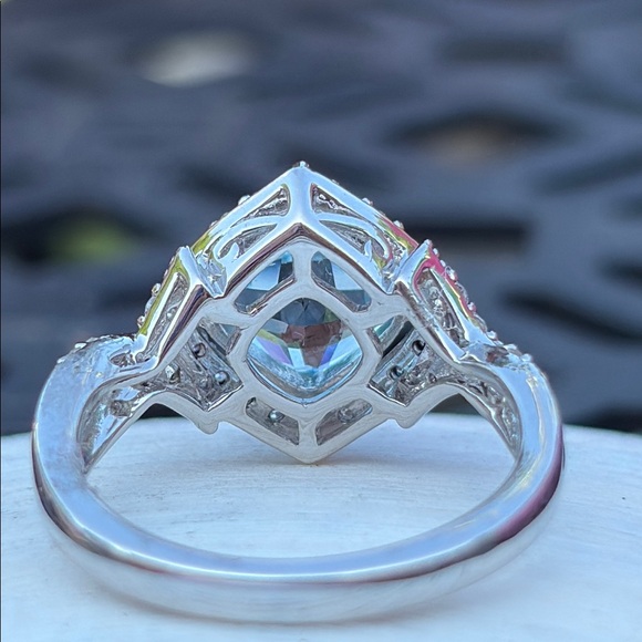 4.11 tcw Blue Topaz & White Topaz Sterling Silver Cocktail Solitaire Ring Sz 7 - Picture 8 of 11